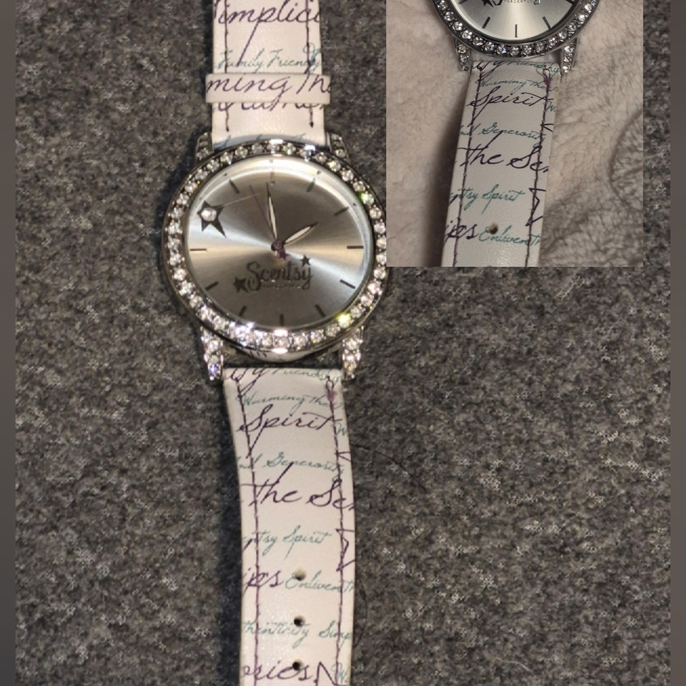 Silver Watch with Scripted Strap